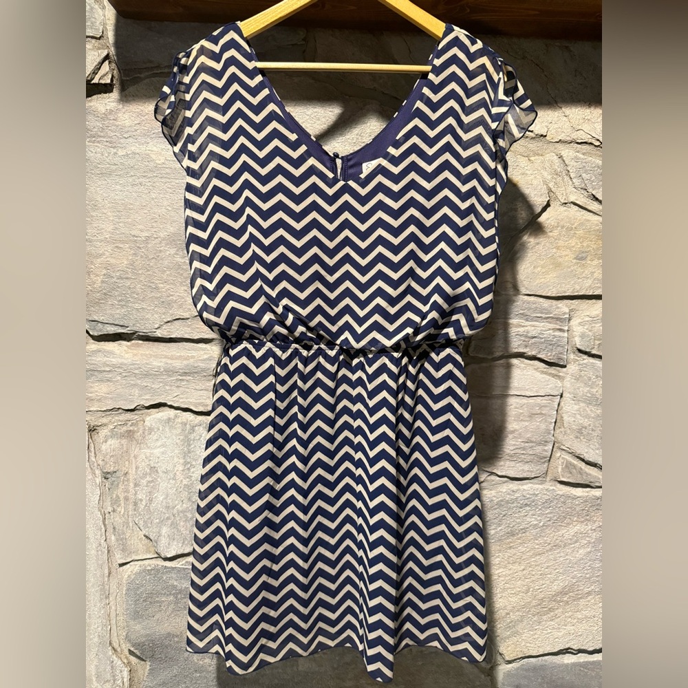 Speechless Chevron Patterned Navy and White Dress, large